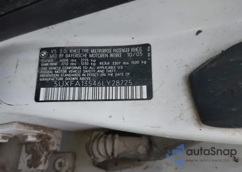 2006 BMW X5 3.0I z USA, uszkodzony, nr VIN 5UXFA13546LY28725